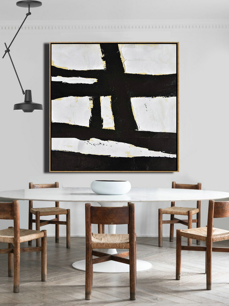 Large Modern Abstract Painting,Handmade Minimal Art Palette Knife Canvas Painting, Black White Beige - Acrylic Painting Large Wall Art